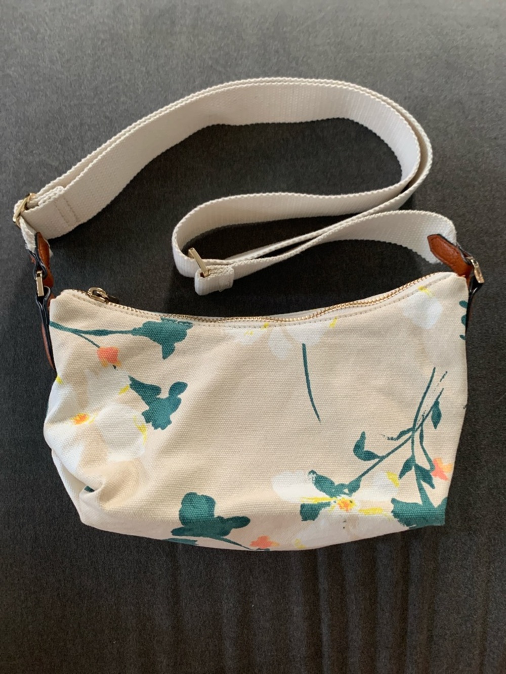 a new day Cream Canvas Crossbody with Teal Floral Print